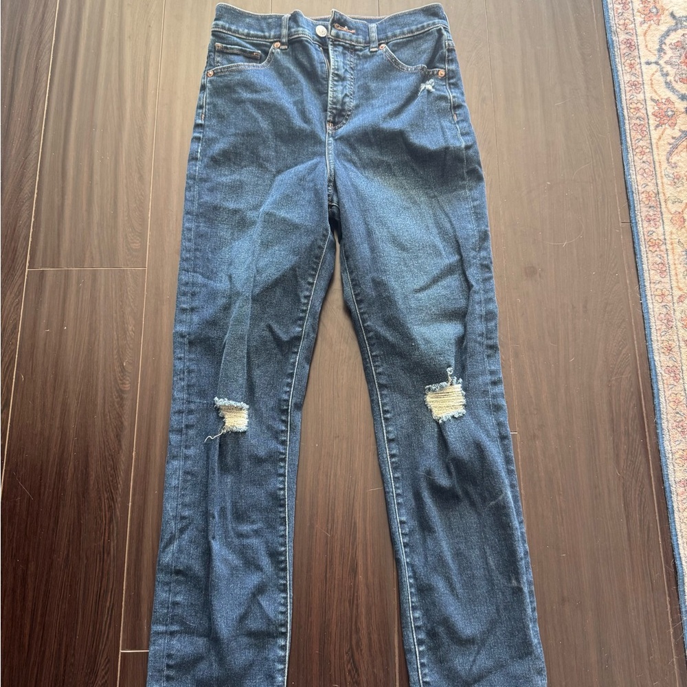 Express Dark Blue Distressed High Rise Jeans